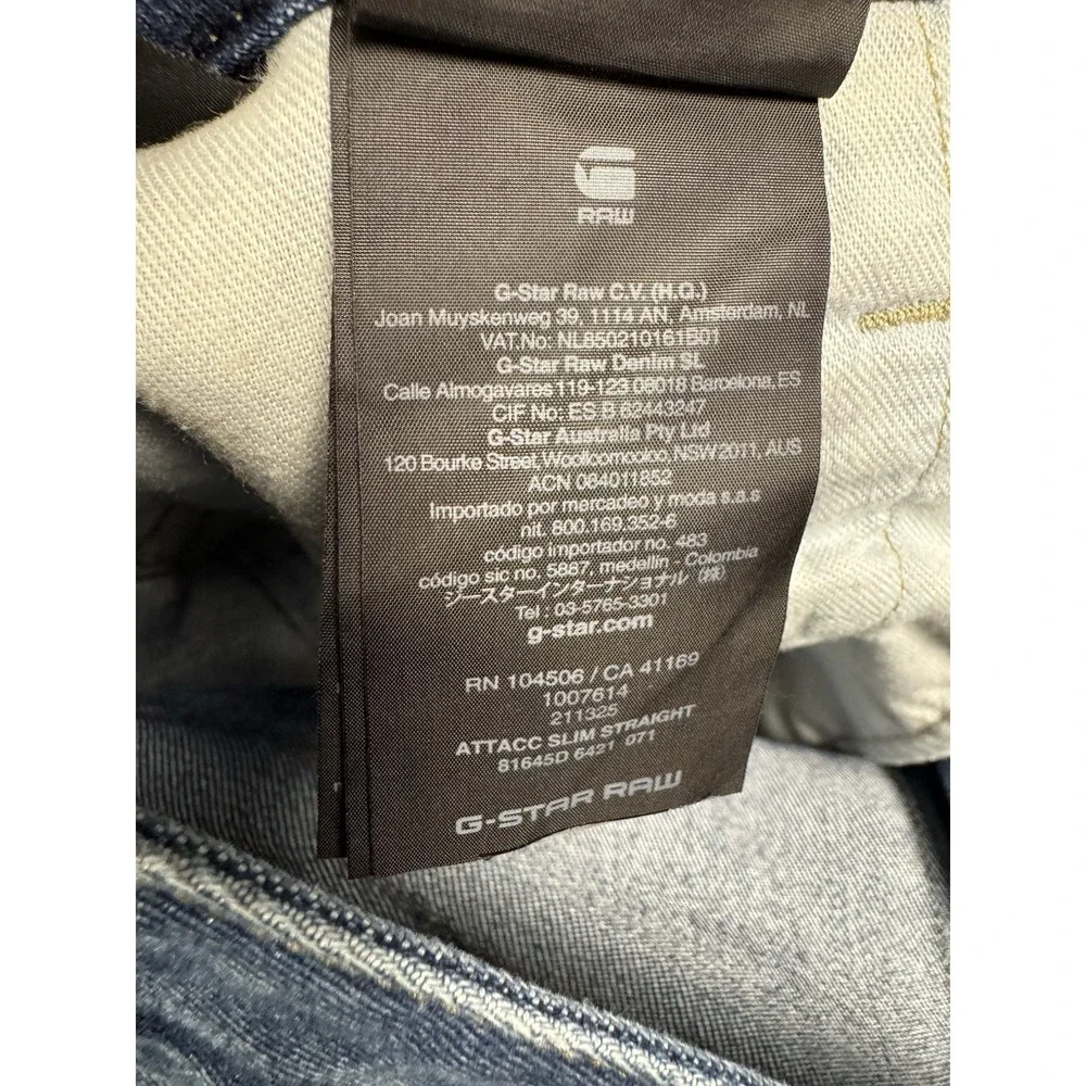 G Star Raw Jeans Mens 33x30 Blue Attacc Slim Straight Whiskering Faded $190